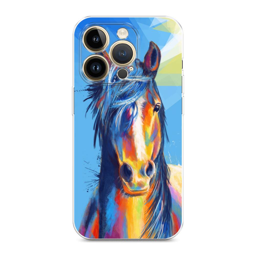 

Чехол для Apple iPhone 14 Pro Max "Лошадь арт 3", Голубой;желтый;синий, 15050-1