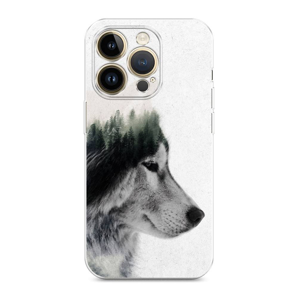

Чехол на Apple iPhone 14 Pro Max "Волк лес", Серый;белый, 15050-1