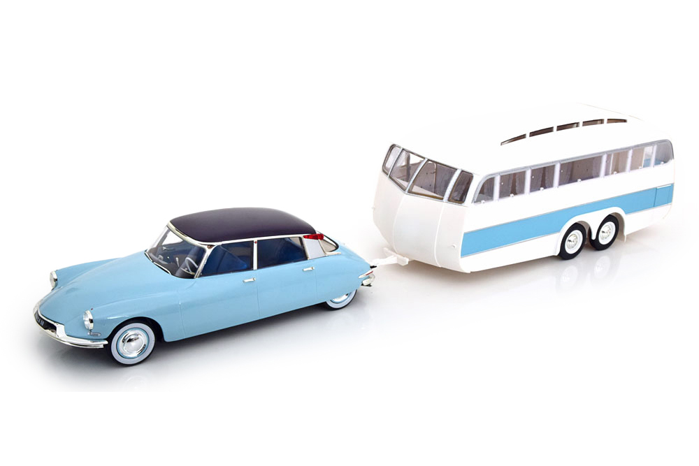 

Модель коллекционная NOREV Citroen DS19 1959 / ситроен + прицеп-трейлер голубой с белым, Голубой;белый