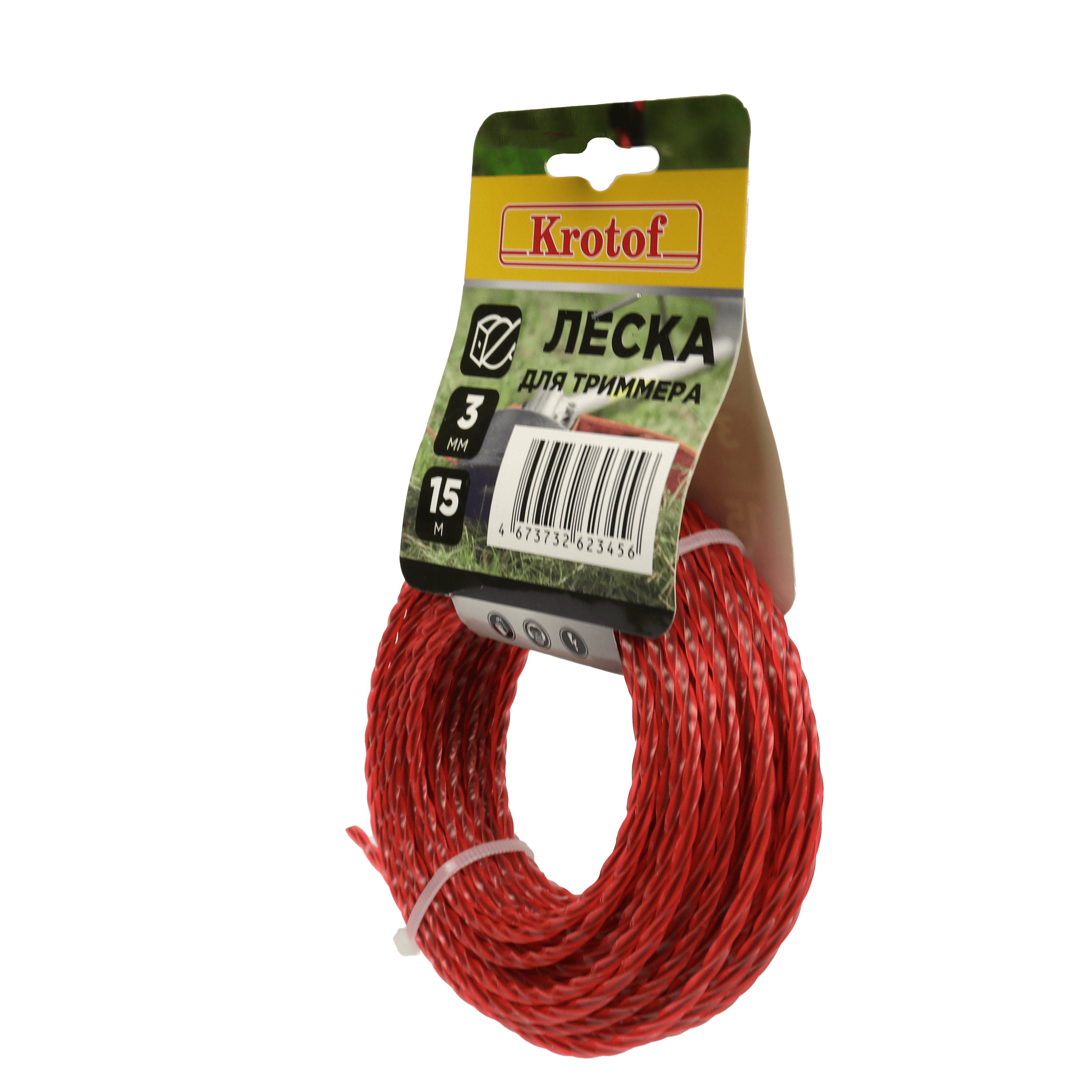 Леска для триммера Krotof 30 мм х 15м витой квадрат с сердечником моток серый 29541 405₽