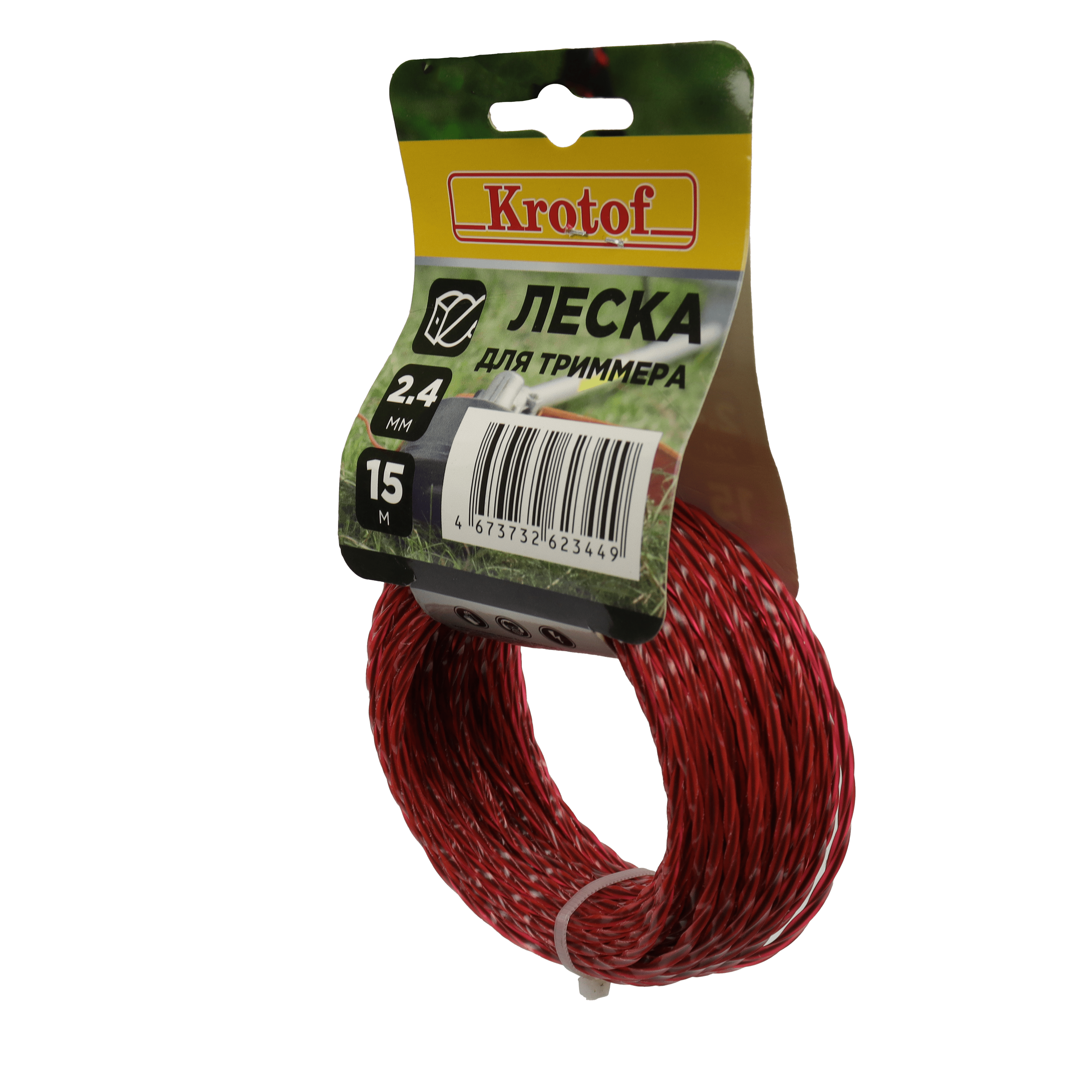 Леска для триммера Krotof 24 мм х 15м витой квадрат с сердечником моток серый 29540 290₽