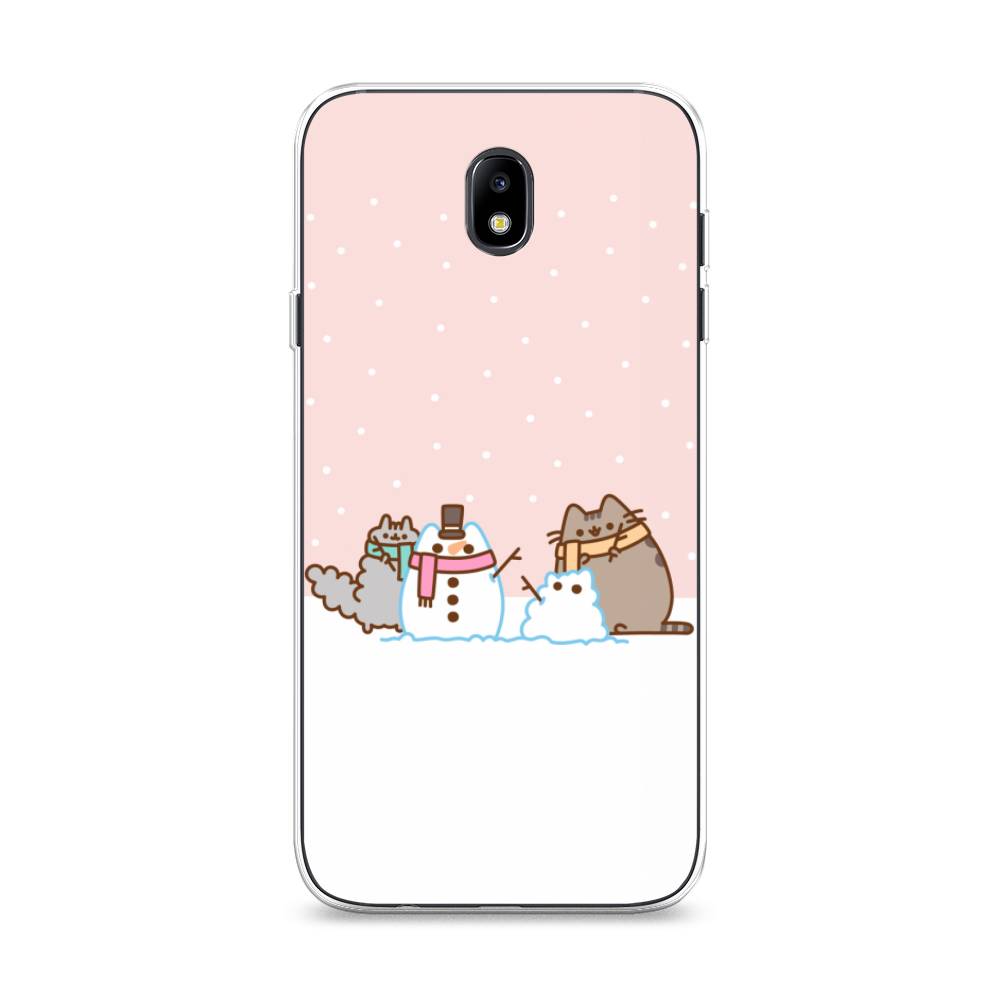 

Чехол на Samsung Galaxy J7 2017 "Котики в снегу", Розовый;белый;серый, 23150-5