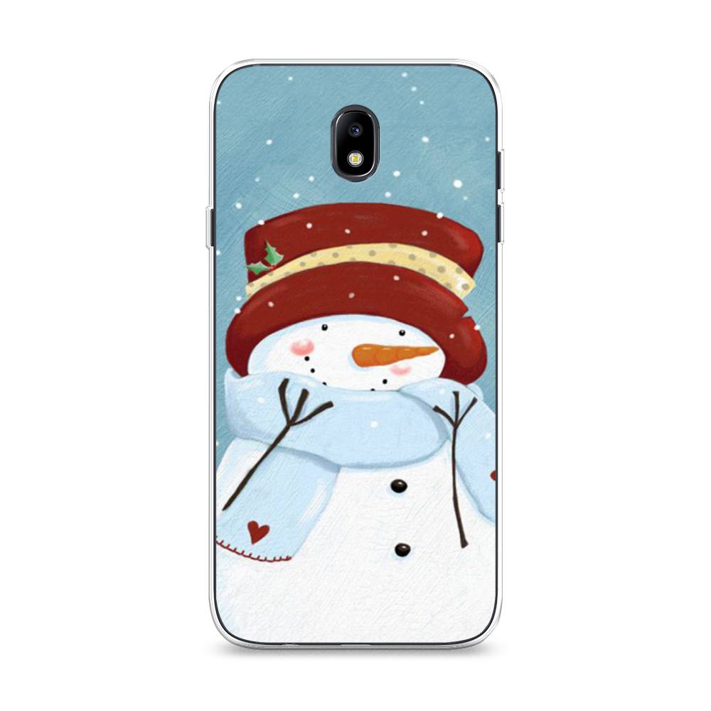 

Чехол на Samsung Galaxy J7 2017 "Застенчивый снеговик", Голубой;белый;красный, 23150-5
