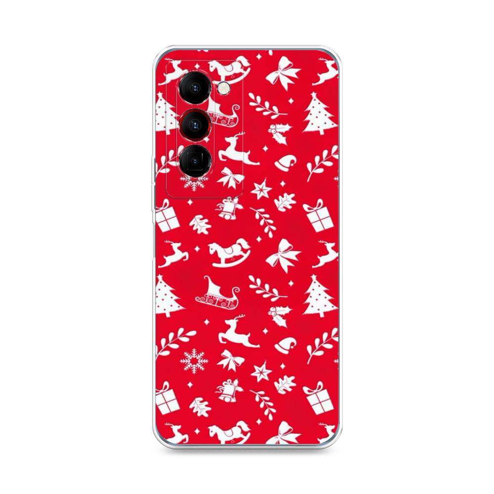 

Чехол на Tecno Camon 18 Premier "Красный новогодний фон", Красный;белый, 300850-5