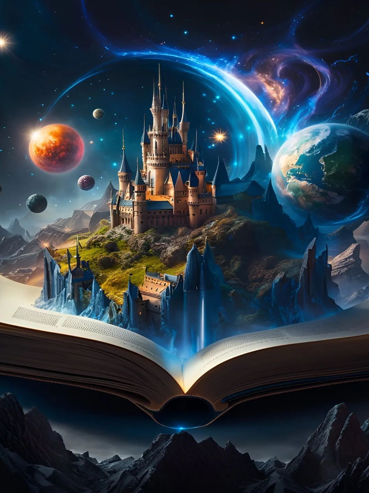 

Алмазная мозаика BoomBoomShop Книжный замок в космосе HWA6552 на подрамнике 40x50 см, Книжный замок в космосе