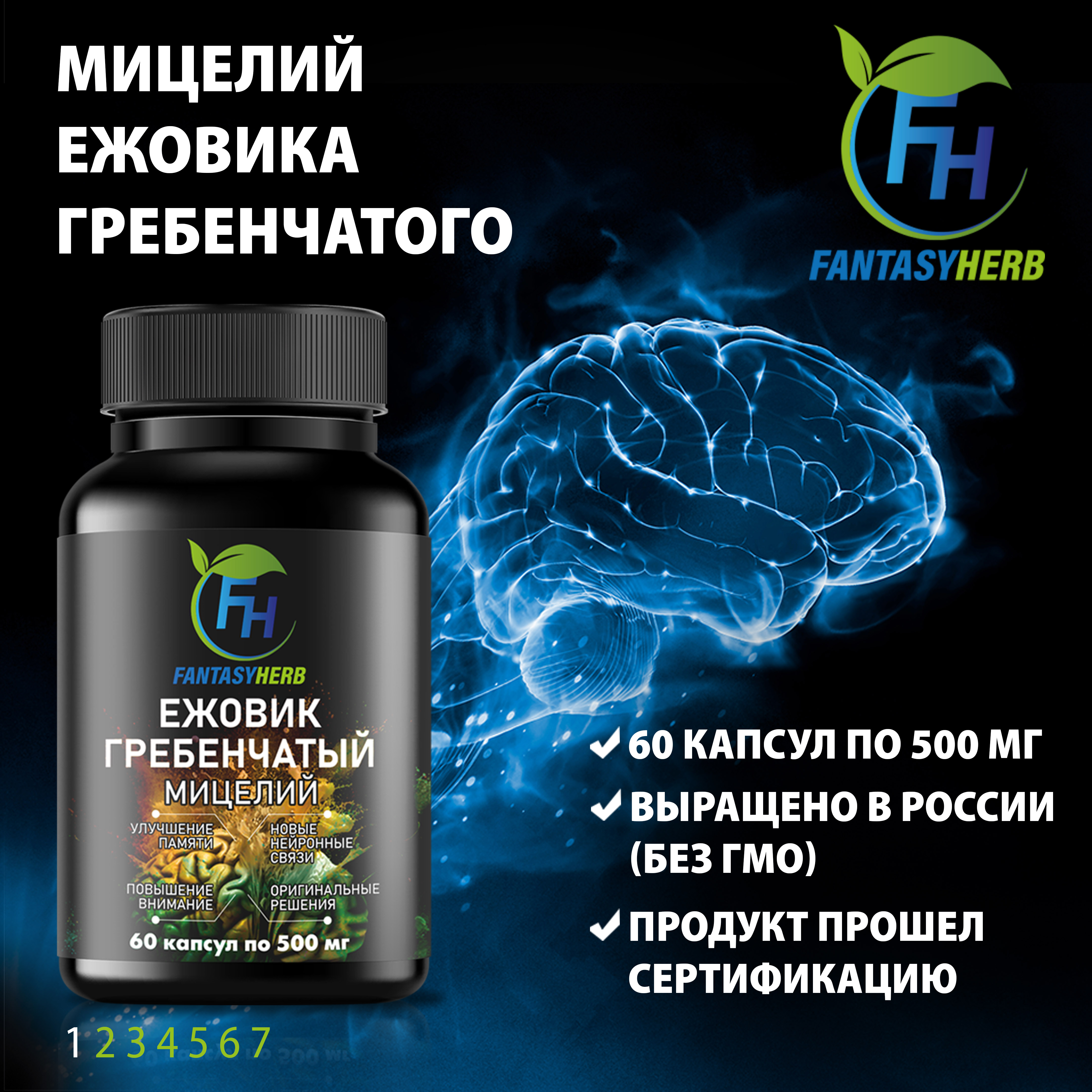 

Мицелий ежовика гребенчатого Fantasy Herb 60 капсул по 500 мг