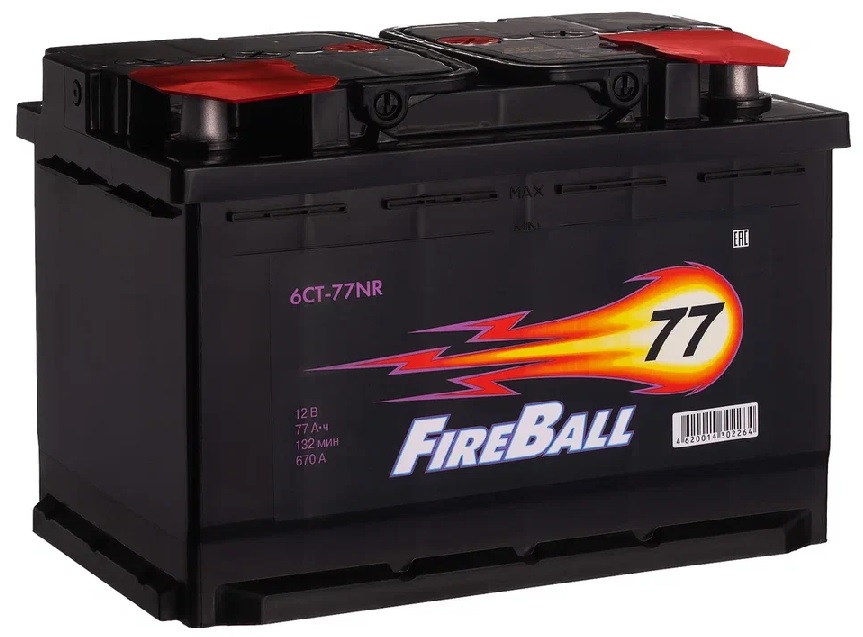 Аккумулятор Fire Ball 77 А/ч 670 А обр. пол. Евро авто (278x175x190)