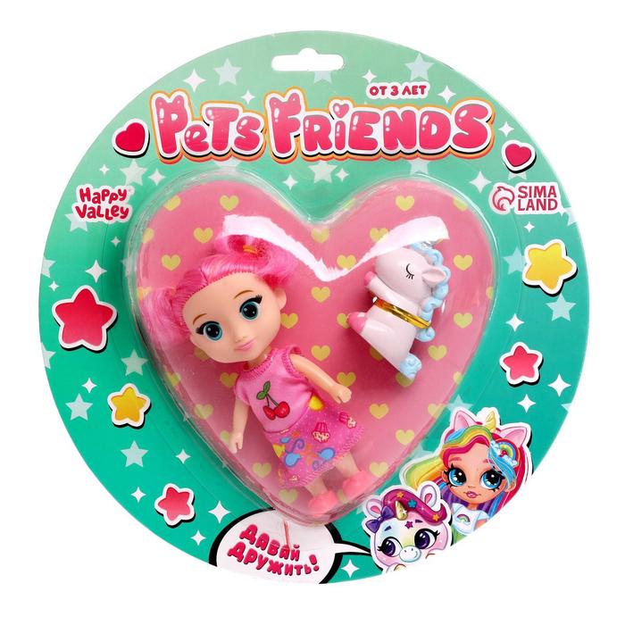 

Куколка с питомцем Pets Friends, единорожка, МИКС, уценка (помята упаковка), Кукла малышка