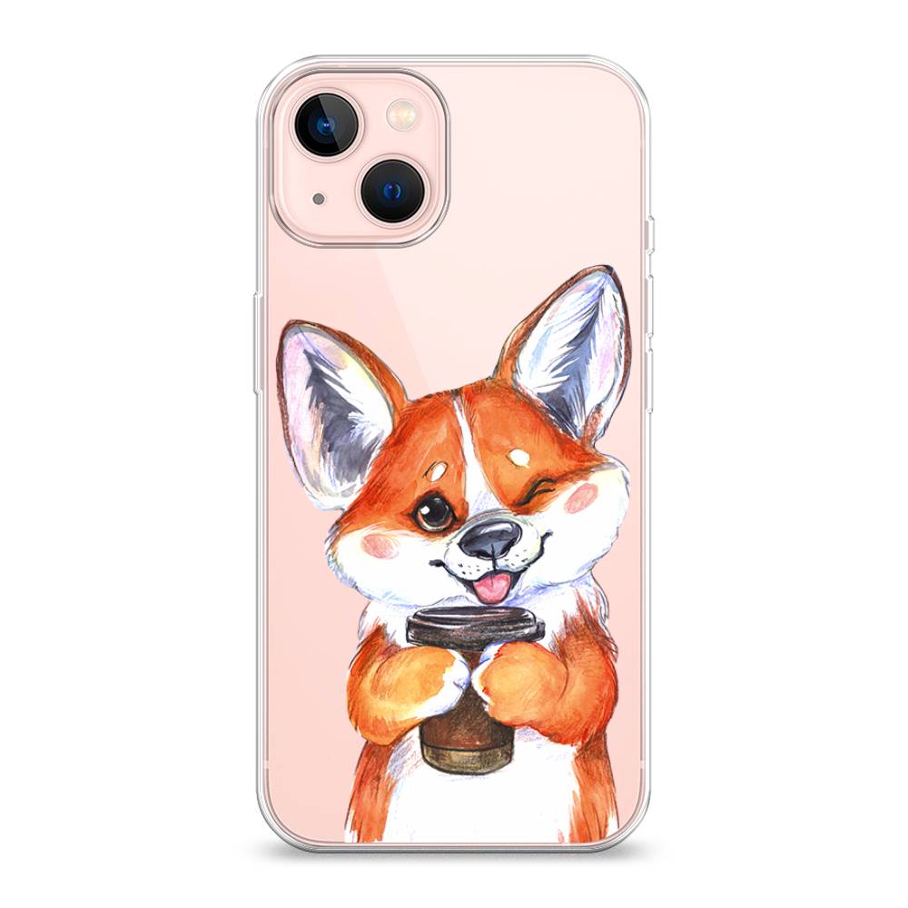

Чехол на Apple iPhone 13 "Корги с кофе", Оранжевый;белый, 14250-4