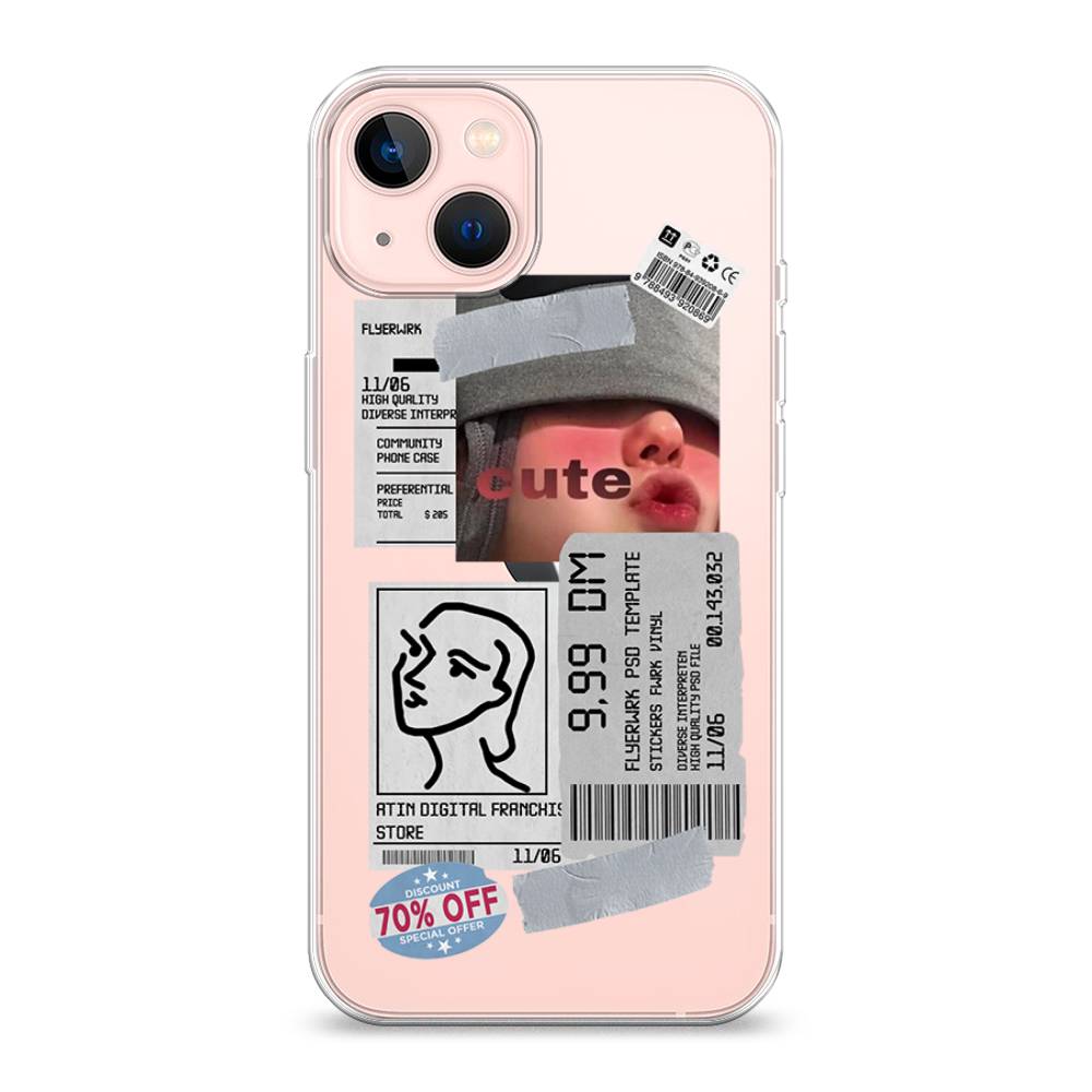 

Чехол на Apple iPhone 13 "Cute girl collage", Розовый;серый;голубой, 14250-6