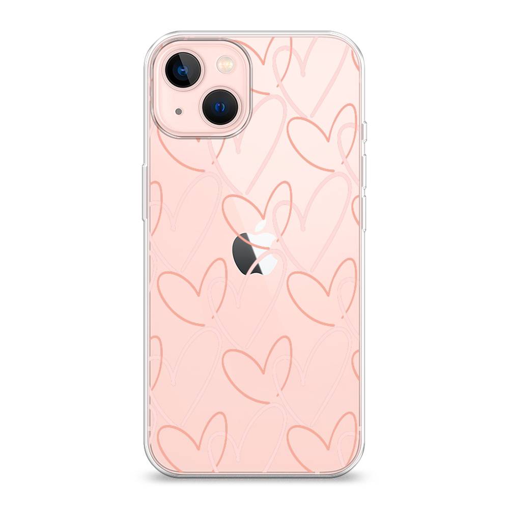 

Чехол на Apple iPhone 13 "Узор из сердечек", Розовый;бежевый, 14250-6