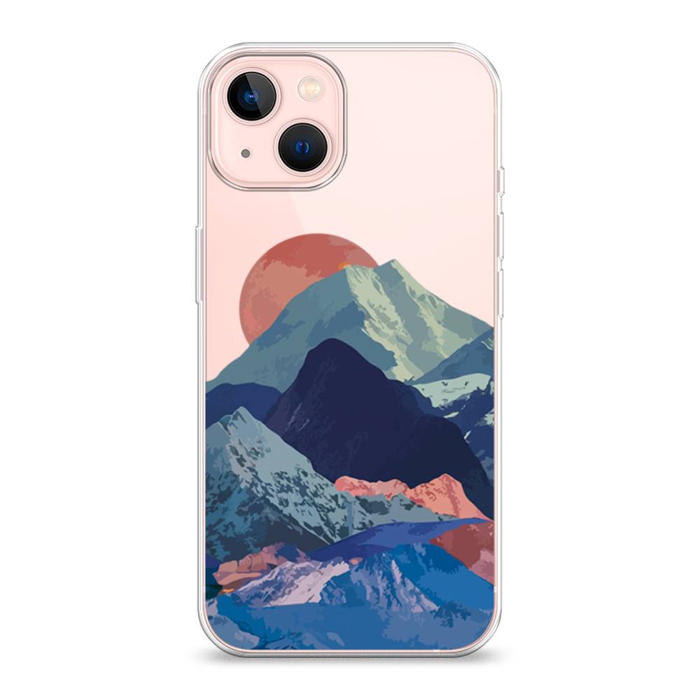 

Чехол на Apple iPhone 13 "Закат в снежных горах", Красный;серый;голубой, 14250-2