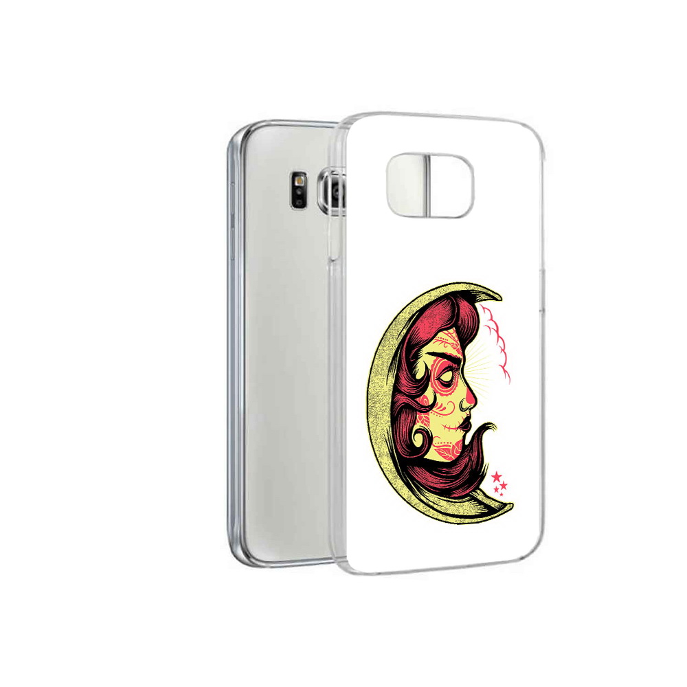 

Чехол MyPads Tocco для Samsung Galaxy S6 желтый полумесяц с лицом девушки, Прозрачный, Tocco