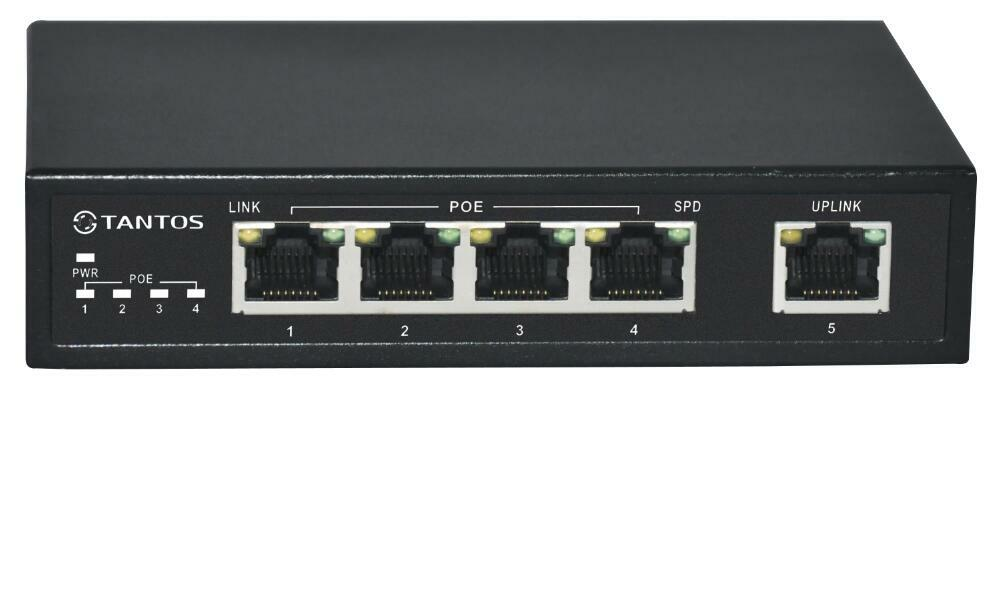 Tantos TSn-4P5G  5 портовый Ethernet коммутатор. 4 POE Ethernet 10/100/1000Мб портов, 1 по