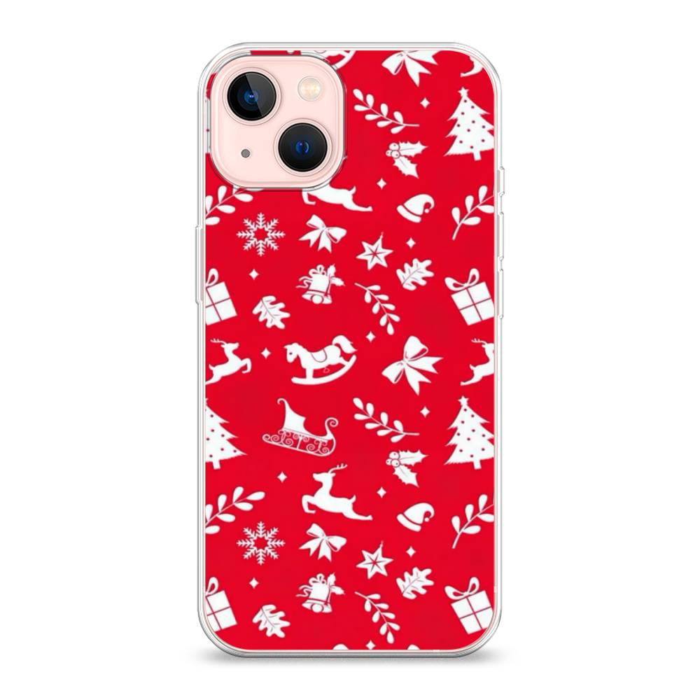 

Чехол для Apple iPhone 13 "Красный новогодний фон", Красный;белый, 14250-5