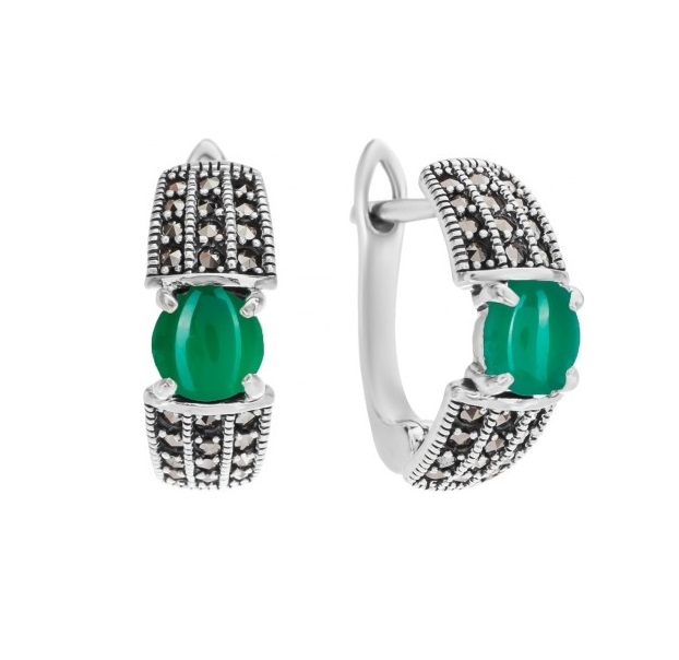 

Серьги из серебра с хризопразом/марказитом Марказит HE1454-12825, HE1454-12825