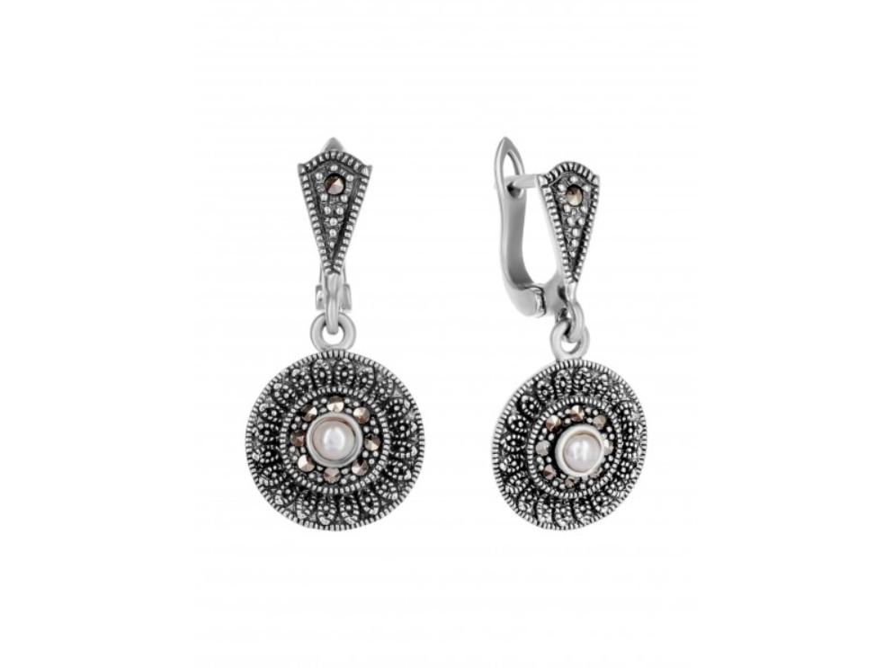

Серьги подвески из серебра с жемчугом/марказитом Марказит HE1355-12307, HE1355-12307