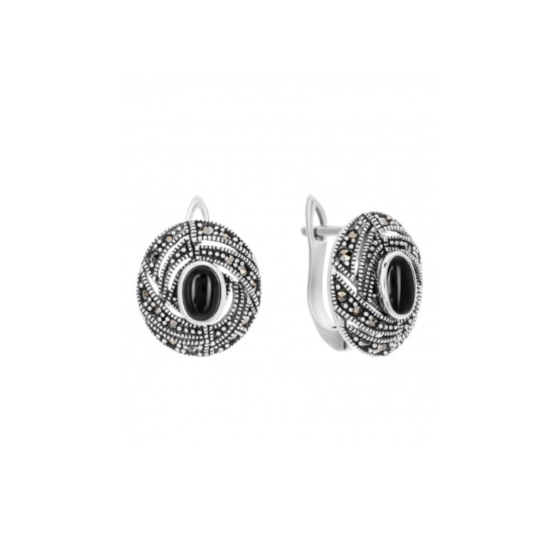 

Серьги из серебра с ониксом/марказитом Марказит HE1261-9953, HE1261-9953