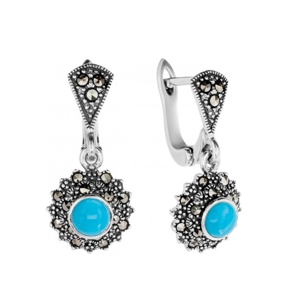 

Серьги из серебра с марказитом/бирюзой Марказит HE0916-12832, HE0916-12832
