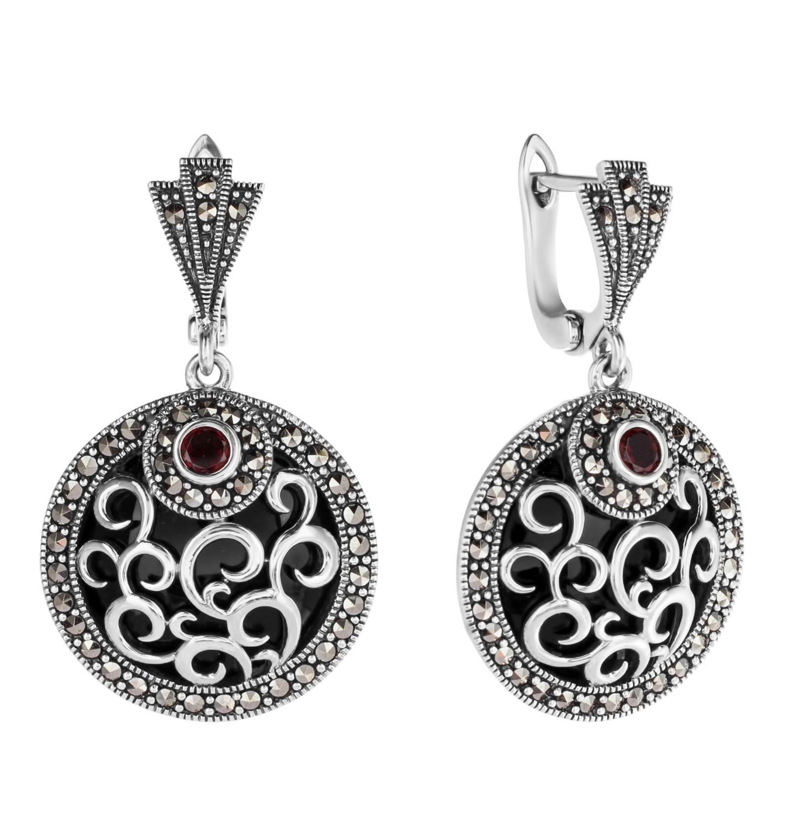 

Серьги из серебра с гранатом/ониксом/марказитом Марказит HE0727-11548, HE0727-11548