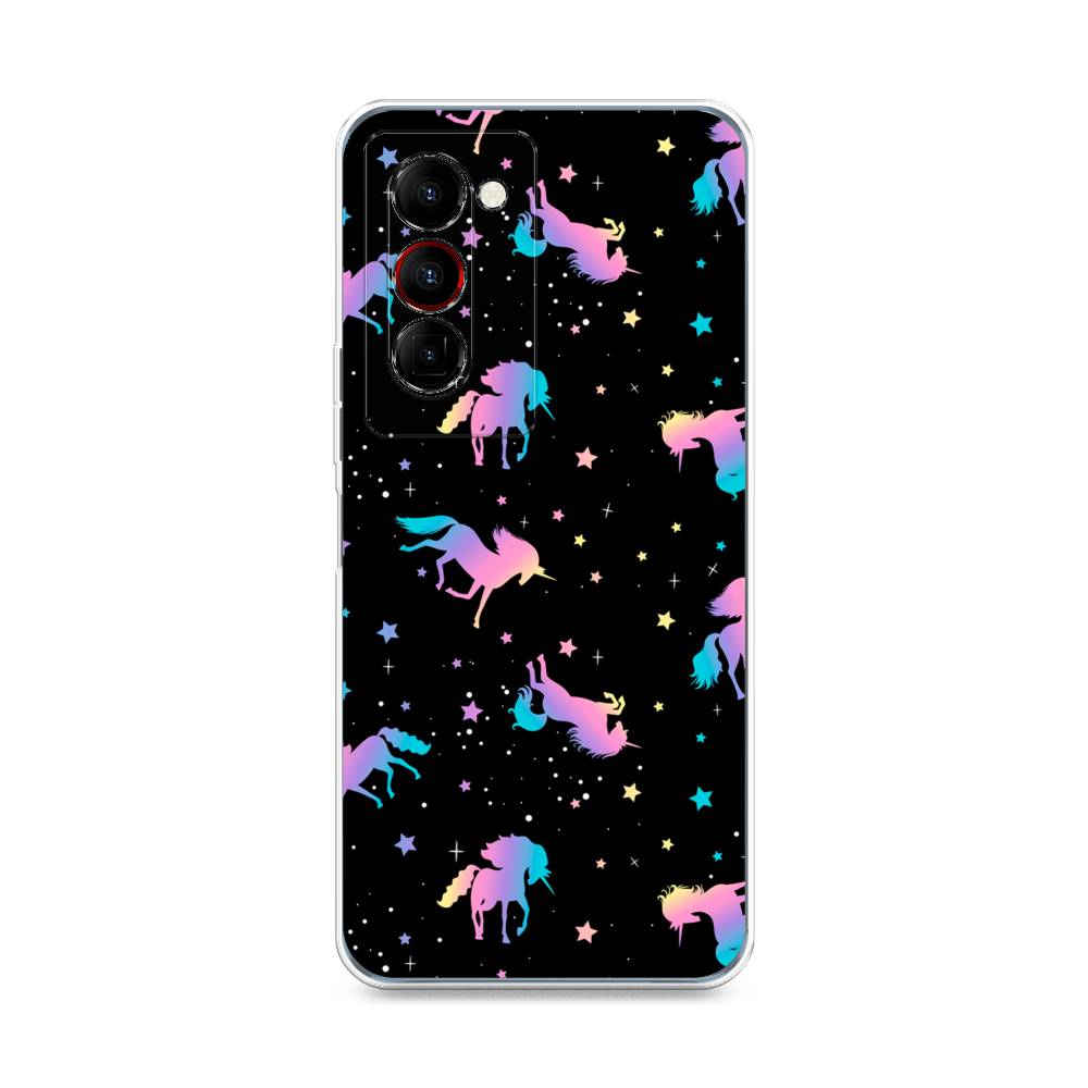 

Чехол на Tecno Camon 18 Premier "Единороги градиент", Черный;розовый;голубой, 300850-1
