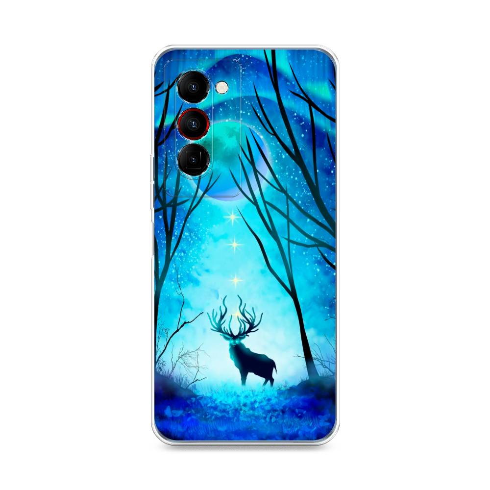 

Чехол на Tecno Camon 18 Premier "Олень северное сияние", Синий;черный;голубой, 300850-1