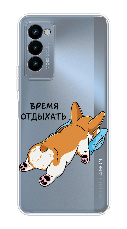 

Чехол на Tecno Camon 18P "Корги отдыхает", Черный;коричневый;голубой, 300750-1