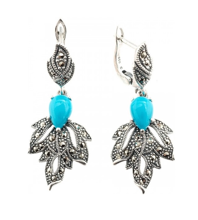 

Серьги из серебра с марказитом/бирюзой Марказит HE955-8016, HE955-8016