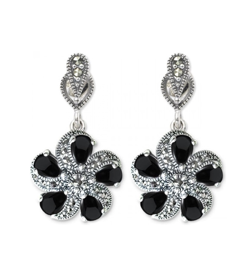 

Серьги из серебра с ониксом, марказитом Марказит HE598-9143, HE598-9143