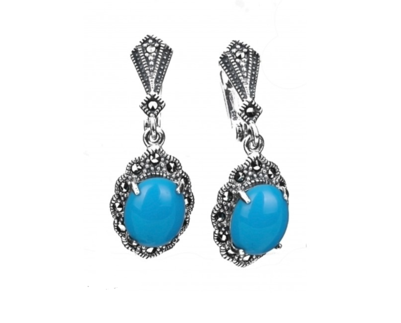 

Серьги подвески из серебра с марказитом/бирюзой Марказит HE042-8964, HE042-8964