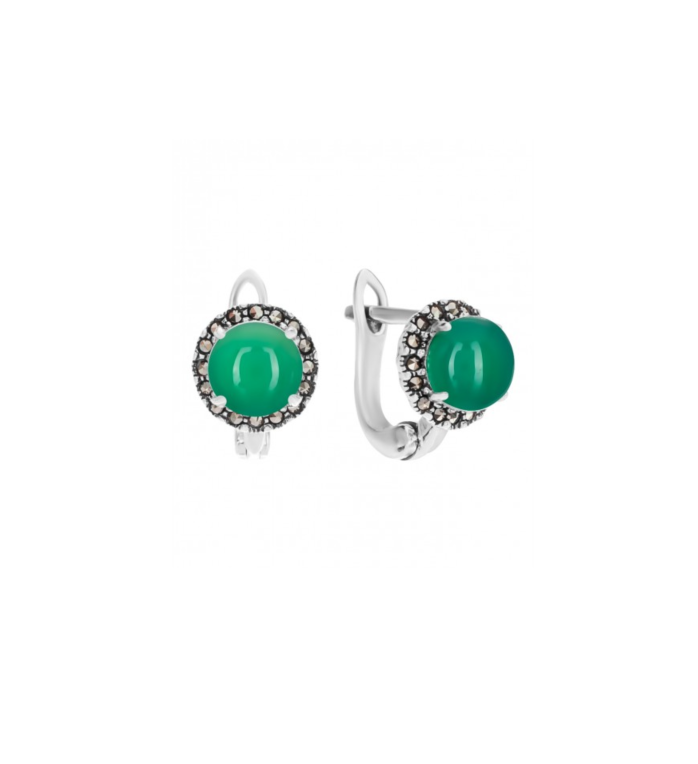Серьги из серебра с хризопраз/марказитом Марказит HE873-6790
