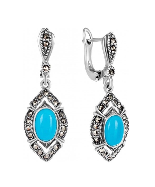 

Серьги из серебра с марказитом/бирюзой Марказит HE973-7276, HE973-7276