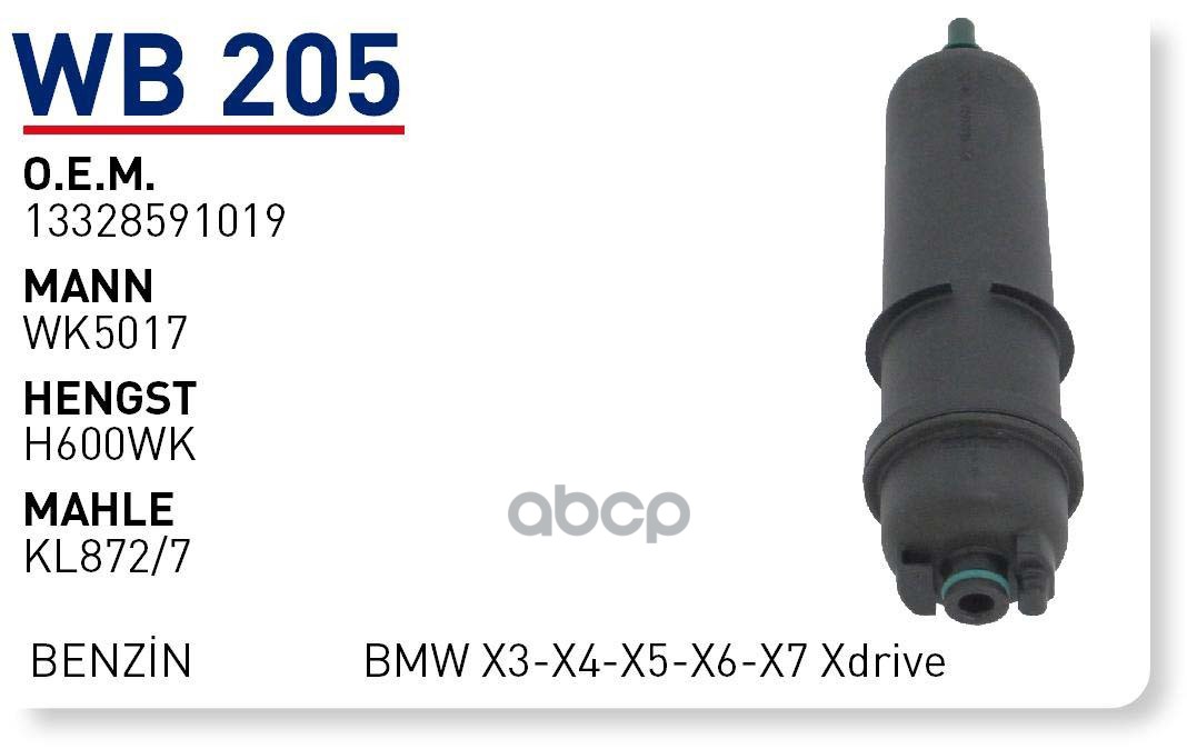 

Фильтр Топливный Bmw 2345678X3X4X5X6X7 15- Wunder Filter Wb205 WUNDER filter арт. WB205