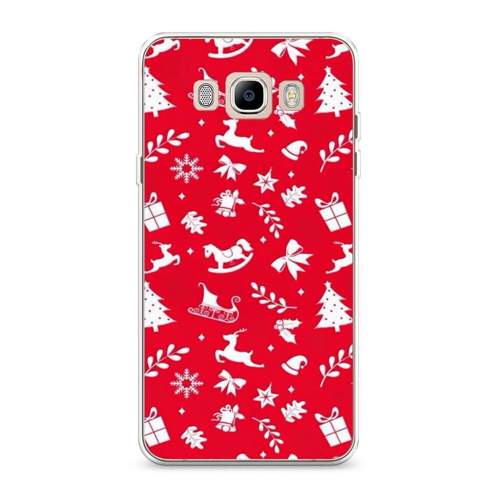 

Чехол на Samsung Galaxy J7 2016 "Красный новогодний фон", Красный;белый, 23050-5