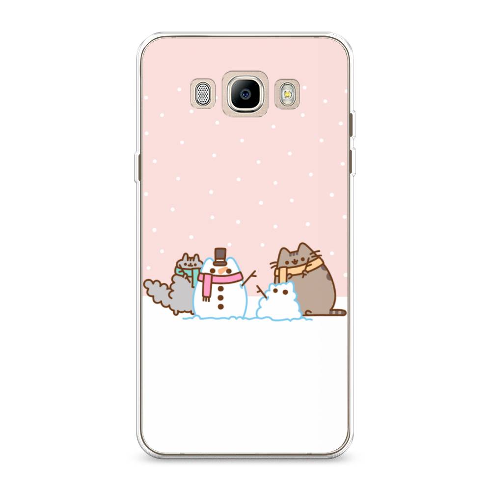 

Чехол на Samsung Galaxy J7 2016 "Котики в снегу", Розовый;белый;серый, 23050-5