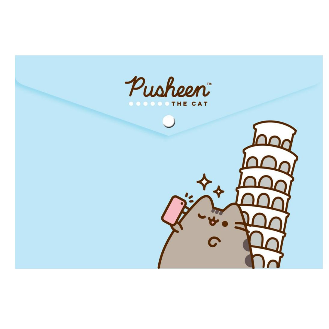 Папка для тетрадей на кнопке А4 Pusheen голубая