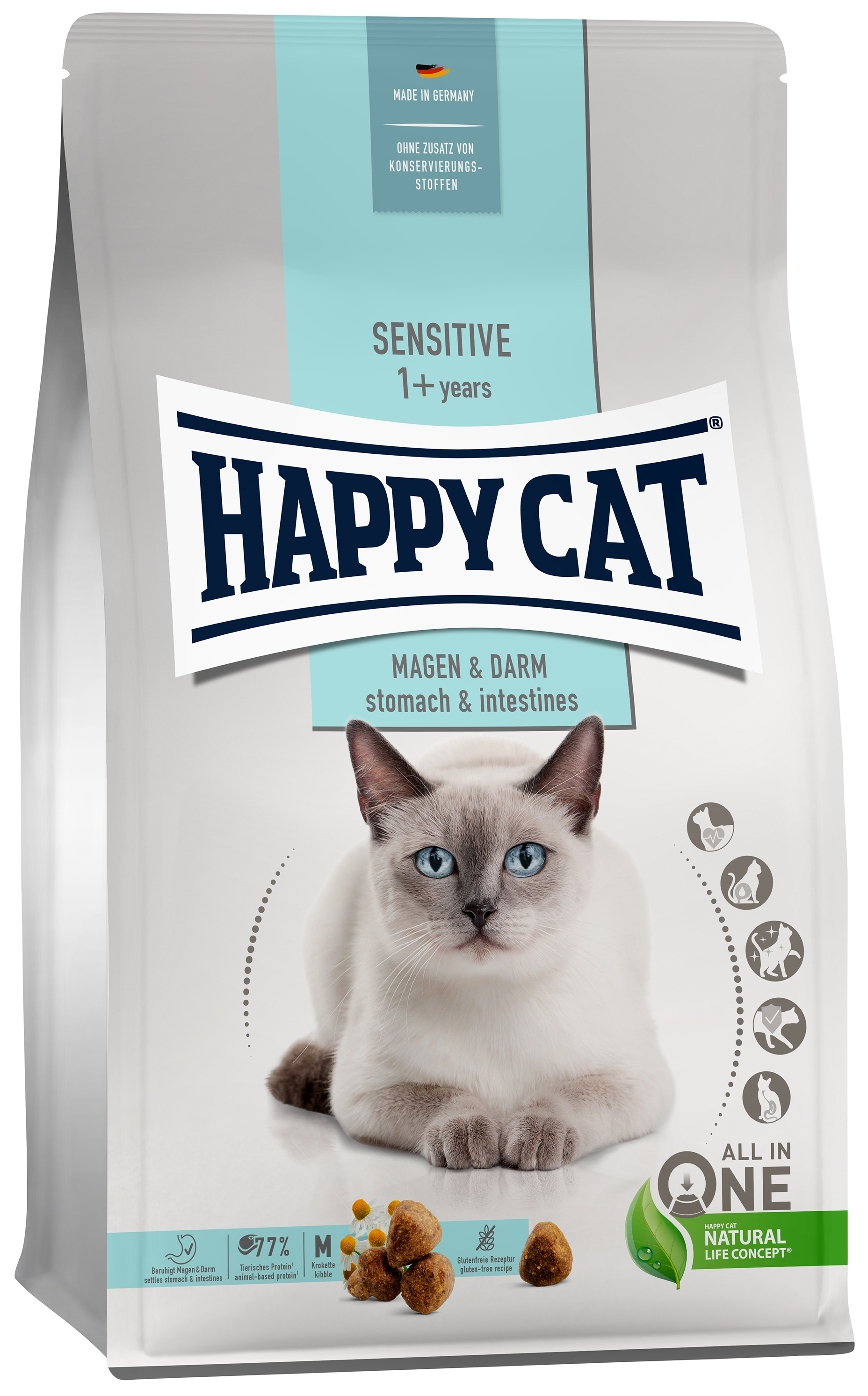 

Сухой корм для кошек Happy Cat Sensitive, утка, 0.3кг