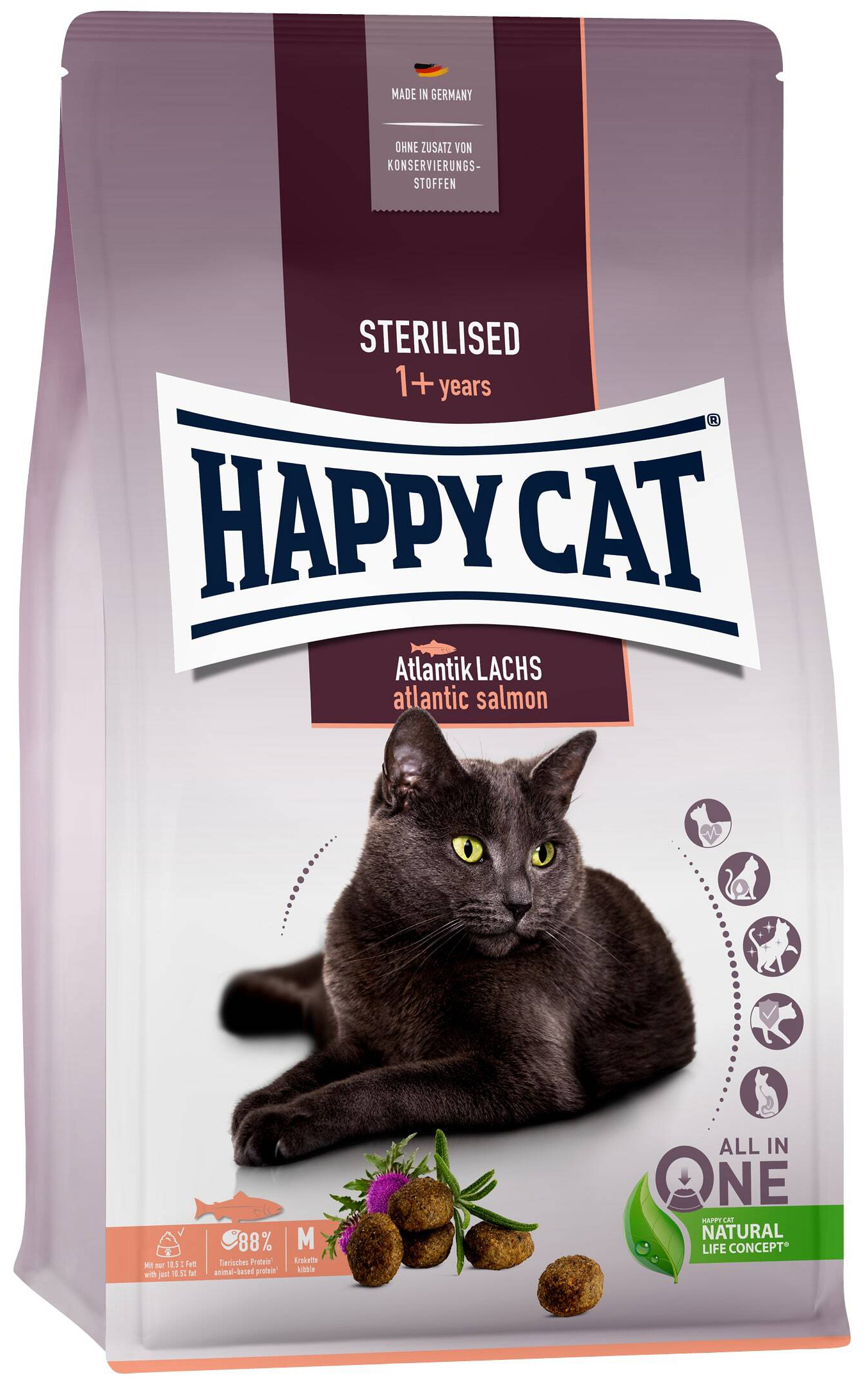 фото Сухой корм для кошек happy cat sterilised, лосось, 0.3кг