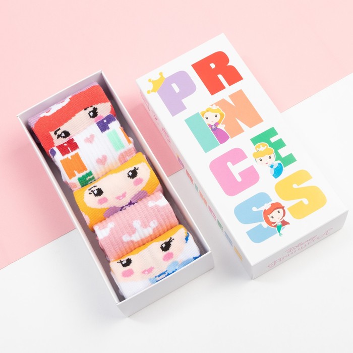

Набор носков "Princess" Принцессы, 5 пар, 18-20 см, Белый;розовый;фиолетовый, Princess
