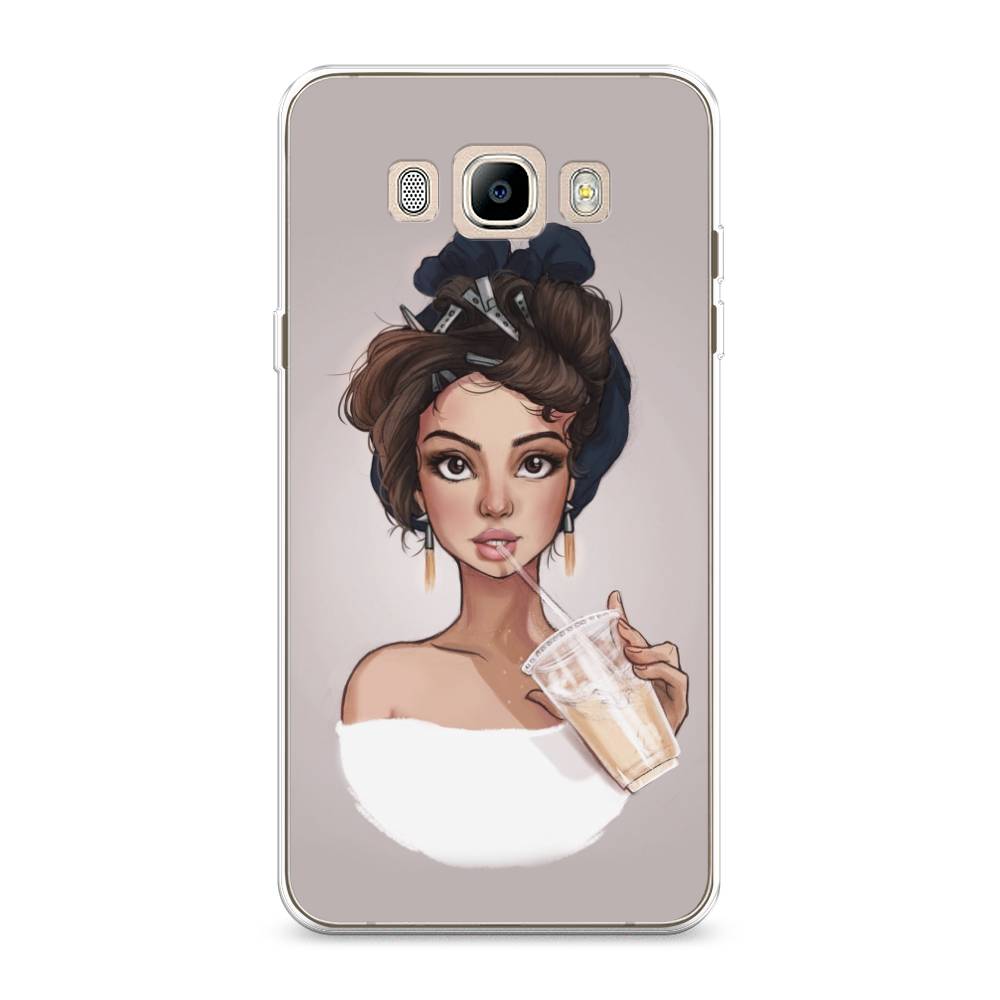 

Чехол на Samsung Galaxy J7 2016 "Девушка с фраппе", Серый, 23050-6