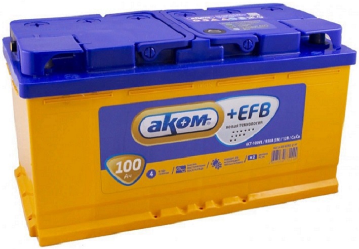 

Аккумулятор АКОМ (Akom) EFB 100 А/ч 950 А пр.пол. Росс. авто (355x177x190)