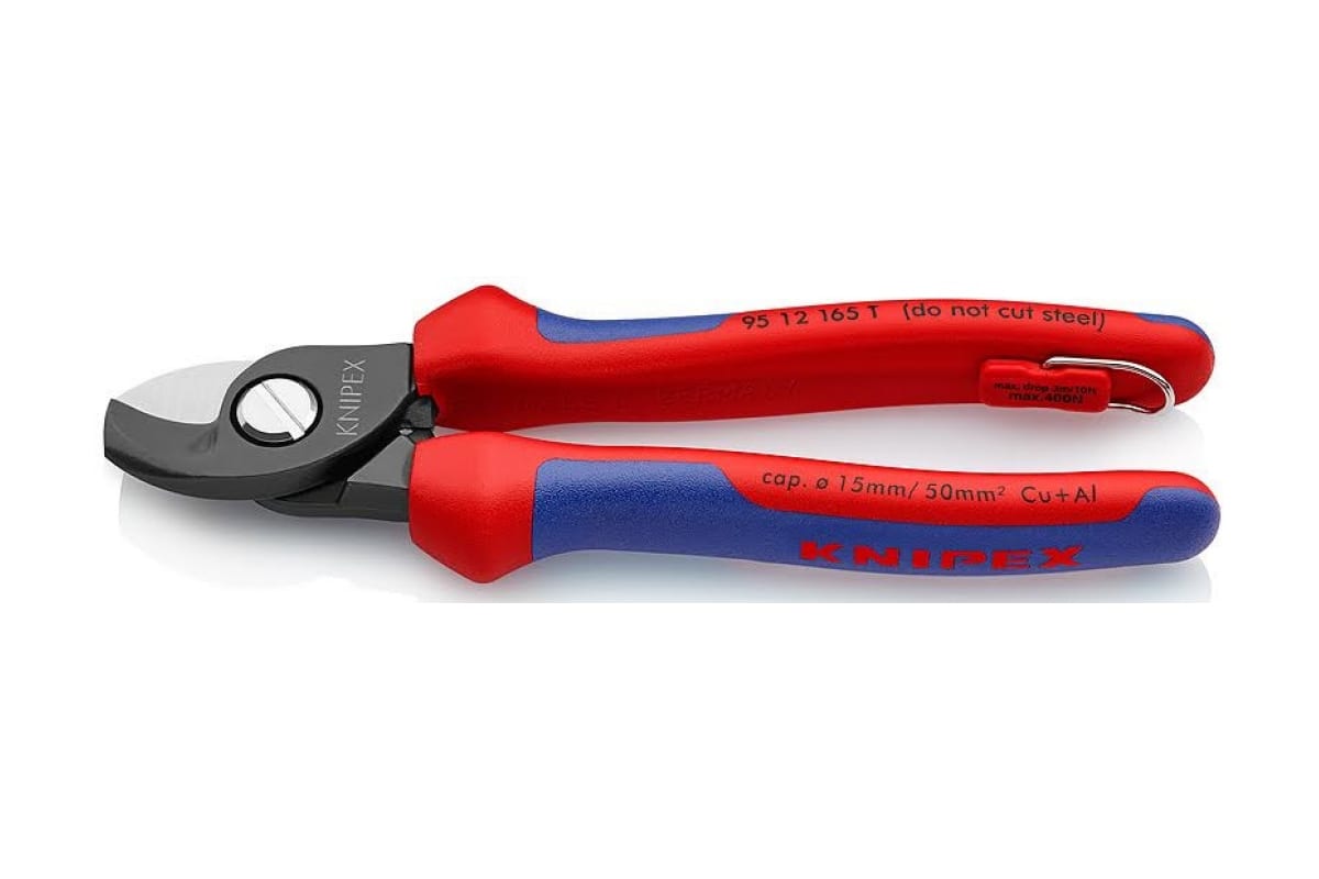 KNIPEX Кабелерез, рез: кабель d 15 мм (50 мм?, AWG 1/0), L-165 мм, чёрн., 2-к ручки, страх кабелерез stayer profi для ных металлов cu al кабель до d 14мм 600мм 2334 60 z01