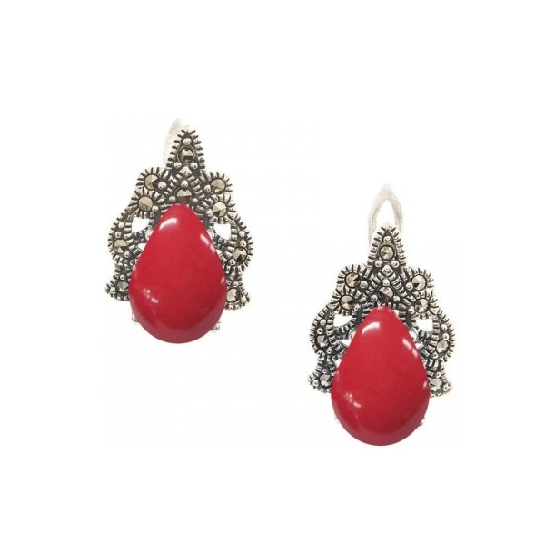 

Серьги из серебра с марказитом/кораллом Марказит HE131-8084, HE131-8084