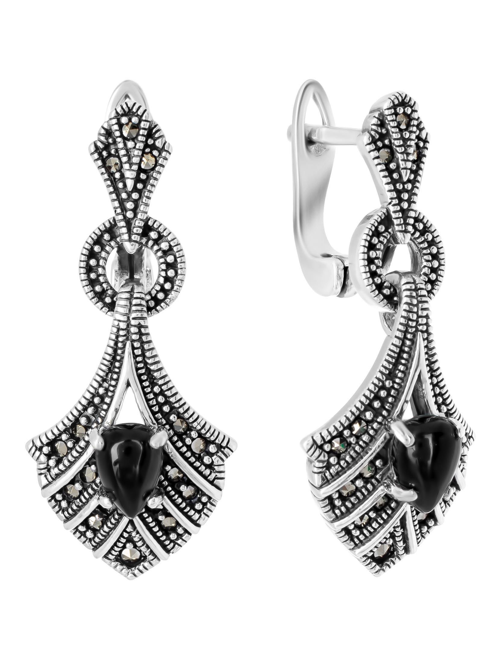 

Серьги из серебра с ониксом/марказитом Марказит HE1556-13305, HE1556-13305