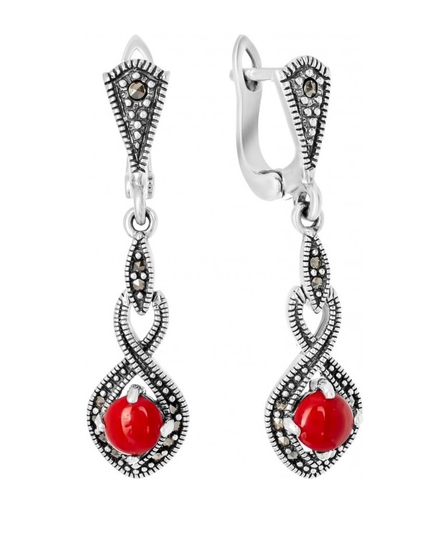 

Серьги из серебра с марказитом/кораллом Марказит HE1505-13283, HE1505-13283