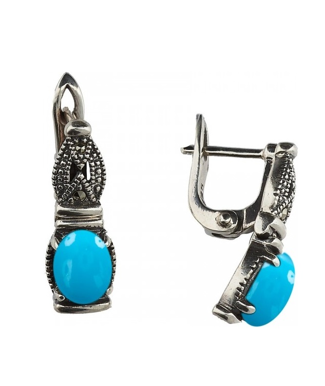

Серьги из серебра с марказитом/бирюзой Марказит HE250-8264, HE250-8264