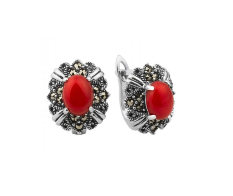 

Серьги из серебра с марказитом/кораллом Марказит HE1173-6681, HE1173-6681
