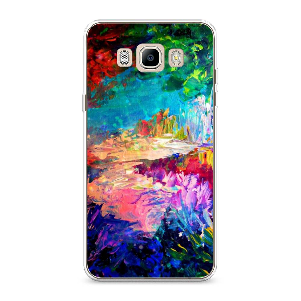 

Чехол на Samsung Galaxy J7 2016 "Лес-гуашь", Синий;розовый;зеленый, 23050-4