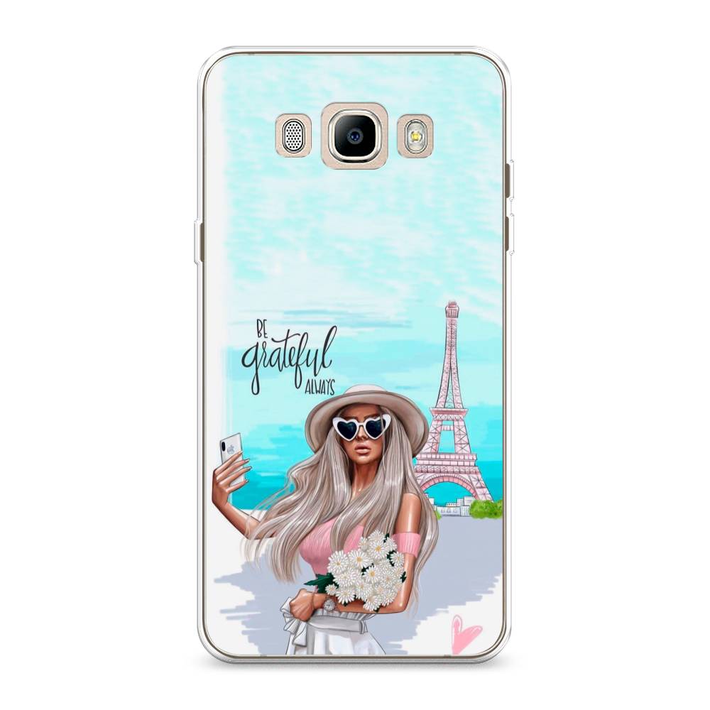 

Чехол на Samsung Galaxy J7 2016 "Селфи Париж", Голубой;бежевый, 23050-6