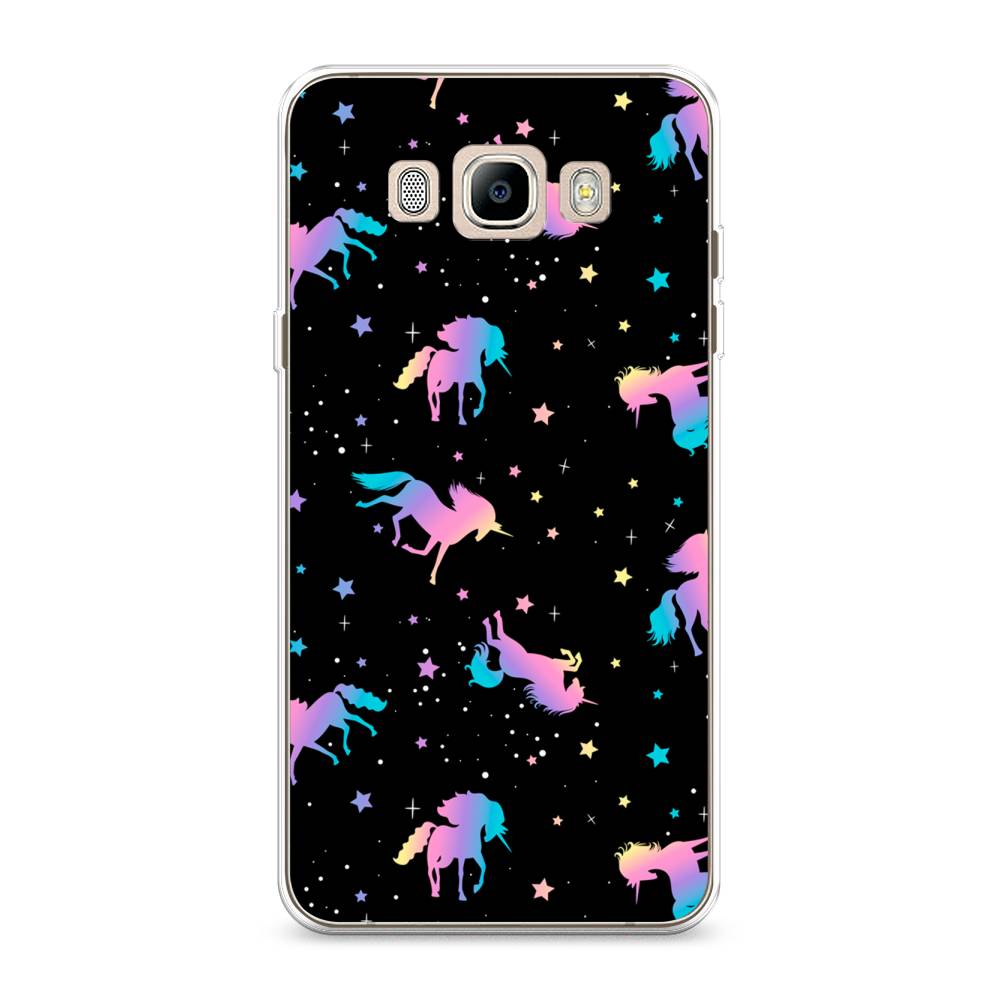 

Чехол на Samsung Galaxy J7 2016 "Единороги градиент", Черный;розовый;голубой, 23050-1